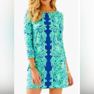 🌸Lilly Pulitzer Blue and Green Leaf Print Marlow dress